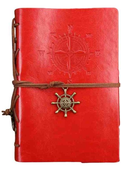 Bağcıklı Deri Ciltli Defter El Yapımı Spiralli Denizci Pusula Logo Çizgisiz Vintage Yaprak Gezgin Günlük Not Anı Hatıra Defteri