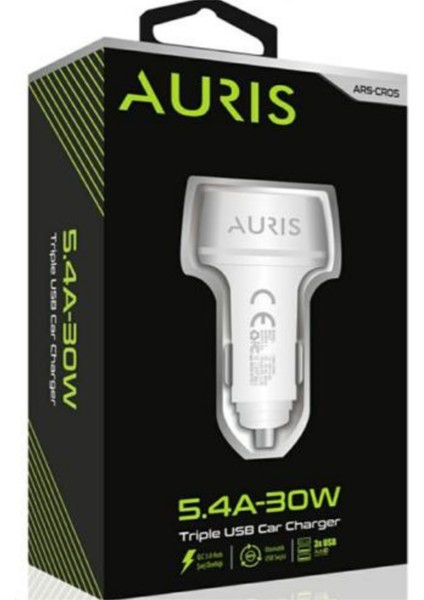 5.4A-30W 3lü USB Çıkışlı Hızlı Araç Şarj Başlığı