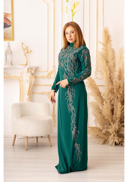 Balık Model Taş Detaylı Krep Kumaş Tesettür Abiye (K5015) fırsatları