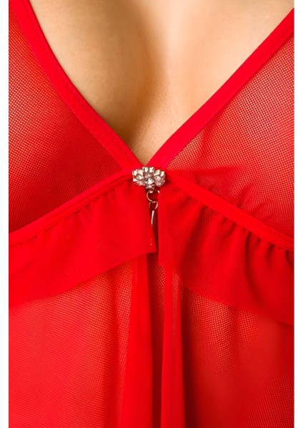 Kırmızı Kadın Tül Alt Üst Gecelik Takım - G-5032 fırsatları