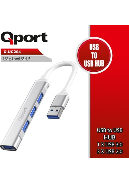 Q-UC204 Usb3.0 => 4 Port USB Çoklayıcı (Giriş: Usb3.0 Tip-A => Çıkış:3xusb2.0+Usb3.0)