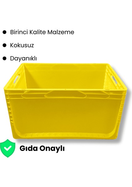 1.Kalite Sarı Plastik Kasa 60x40x32 cm - Kokusuz Sağlam Plastik Kutu 65 Litre