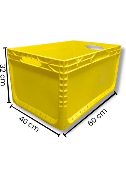 1.Kalite Sarı Plastik Kasa 60x40x32 cm - Kokusuz Sağlam Plastik Kutu 65 Litre