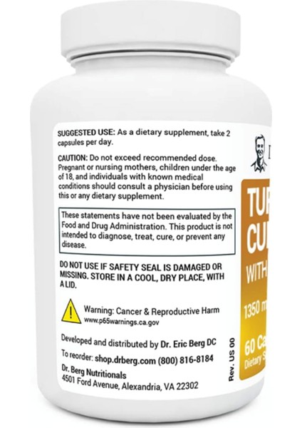 Dr Berg Dr berg Turmeric Curcumin With (Bioperine) 1350MG 60 Capsul usa Menşei 3641 modelleri