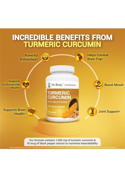 Dr Berg Dr berg Turmeric Curcumin With (Bioperine) 1350MG 60 Capsul usa Menşei 3641 indirimleri