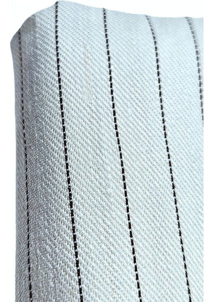 Kırık Beyaz Renk Gabardin Keten Kumaş - Likralı - Siyah Çizgili - (120 Cm X 120 Cm) - 280 Gr/M