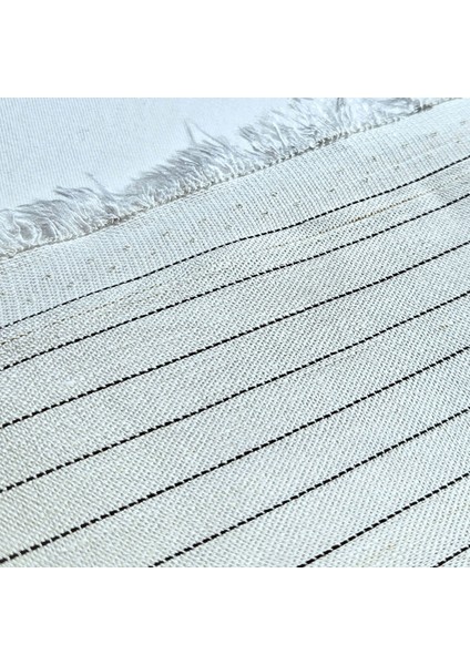 Kırık Beyaz Renk Gabardin Keten Kumaş - Likralı - Siyah Çizgili - (120 Cm X 120 Cm) - 280 Gr/M modelleri
