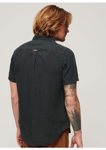 Normal Siyah Düz Erkek Gömlek M4010608AAFB_STUDIOS Casual Lınen S fiyatları