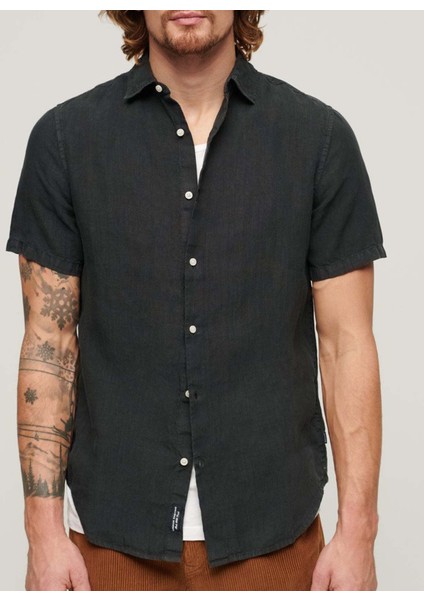 Normal Siyah Düz Erkek Gömlek M4010608AAFB_STUDIOS Casual Lınen S modelleri