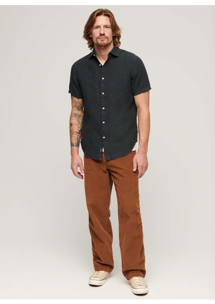 Normal Siyah Düz Erkek Gömlek M4010608AAFB_STUDIOS Casual Lınen S fırsatları