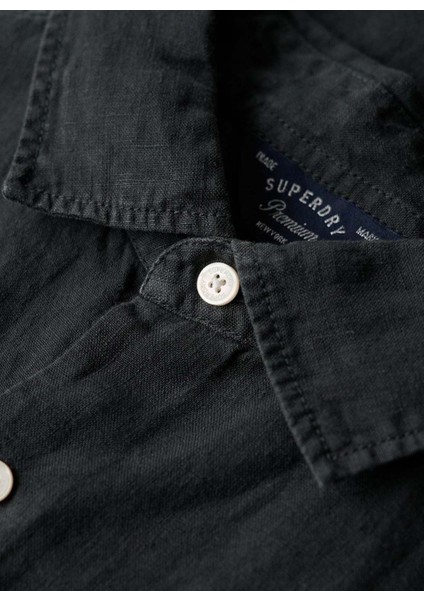 Normal Siyah Düz Erkek Gömlek M4010608AAFB_STUDIOS Casual Lınen S indirimleri