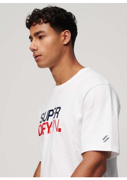 Bisiklet Yaka Baskılı Beyaz Erkek T-Shirt M6010811AT7X_SPORTSWEAR Logo Loose fiyatları
