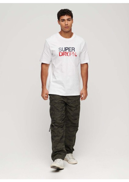 Bisiklet Yaka Baskılı Beyaz Erkek T-Shirt M6010811AT7X_SPORTSWEAR Logo Loose modelleri