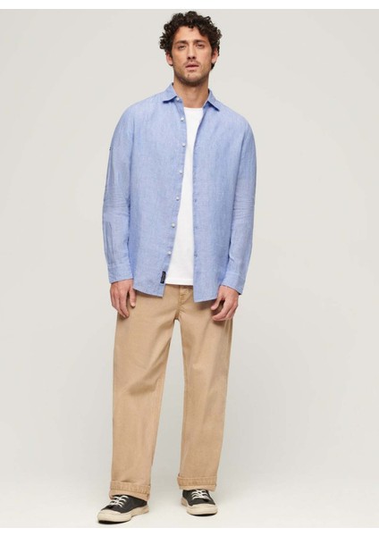 Normal Açık Mavi Düz Erkek Gömlek M4010607AFZY_STUDIOS Casual Lınen L fırsatları