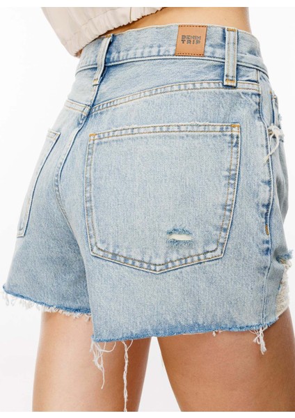 Yüksek Bel Slim Fit Açık Indigo Kadın Denim Şort DT10529 modelleri