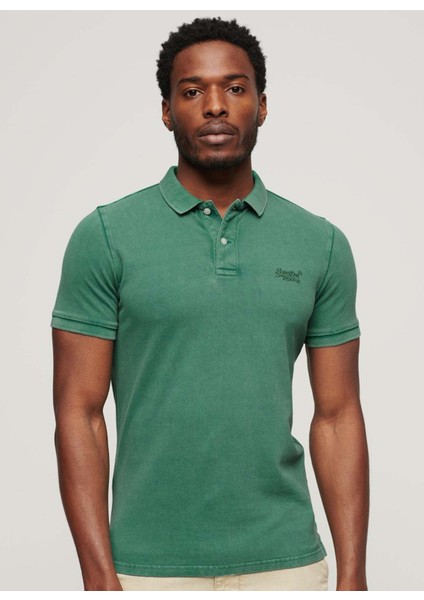 Düz Yeşil Erkek Polo T-Shirt M1110345A2LU_VINT Destroy Polo