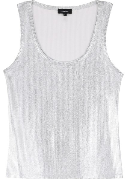 U Yaka Varaklı Gümüş Kadın Atlet F4WL-TST0506