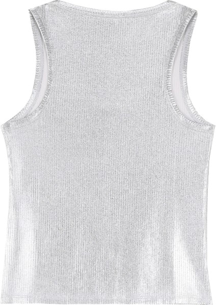 U Yaka Varaklı Gümüş Kadın Atlet F4WL-TST0506 fiyatları