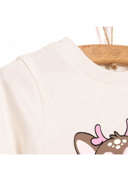 Bisiklet Yaka Geyik Desen Kız Bebek Pijama Takımı modelleri