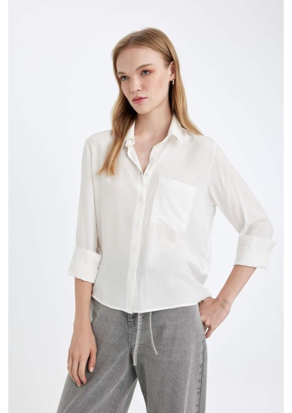 Regular Fit Basic Düz Düğmeli Uzun Kollu Gömlek N2518AZ24AU