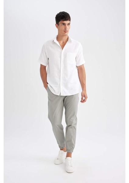 %100 Pamuk Yazlık Jogger Pantolon Basic Düz Beli Bağcıklı Cepli Lastikli Paça D7782AX24AU
