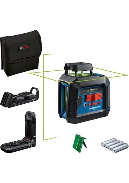 Professional Gll 2-20 G Çizgi Lazer (20M Çalışma Alanı, 4 x Aa Pil, Ip 64 Toza Karşı Koruma Sistemi, Yeşil Lazer, LB10 Tutucu, DK10 Tavan Klipsi, Takım Çantası)