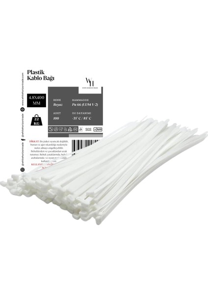 Plastik Kablo Bağı [kelepçe/cırt] 4.8 x 400 mm 100 Adet (Beyaz)