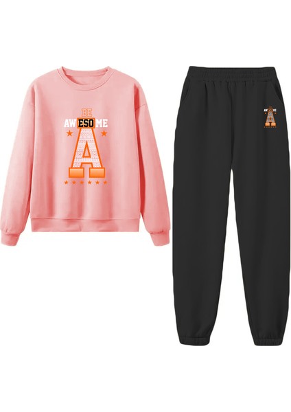 Eşofman Takımı Oversize Avesome Baskılı Eşofman Takımı Pembe modelleri