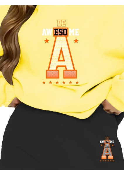 Eşofman Takımı Oversize Avesome Baskılı Eşofman Takımı Sarı indirimleri