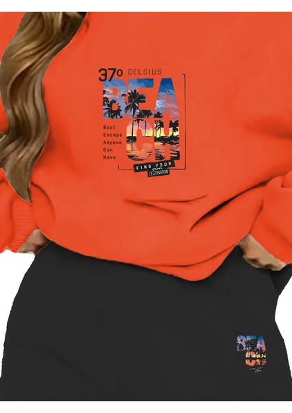 Eşofman Takımı Oversize Beach Baskılı Eşofman Takımı Turuncu modelleri