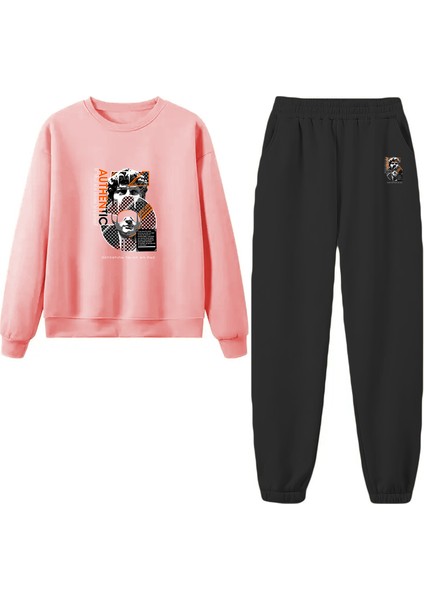 Eşofman Takımı Oversize Authenic Baskılı Eşofman Takımı Pembe
