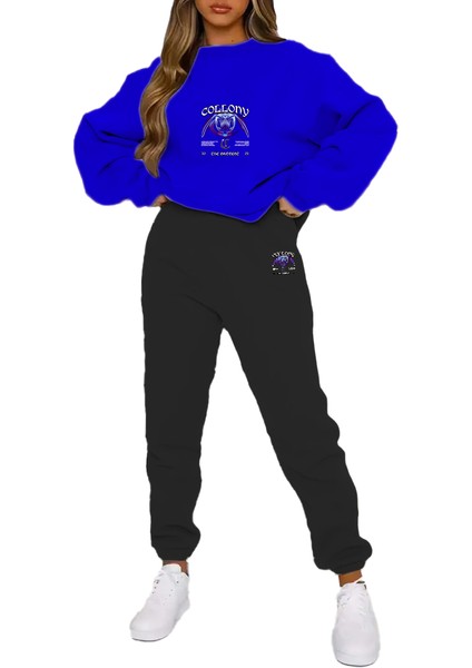 Eşofman Takımı Oversize Collony Baskılı Eşofman Takımı,sevgili,çift Kombini Lacivert