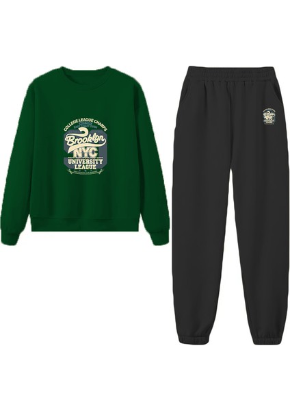 Eşofman Takımı Oversize Brooklyn Nyc Baskılı Eşofman Takımı,sevgili,çift Kombini Yeşil fiyatları