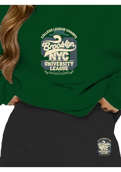 Eşofman Takımı Oversize Brooklyn Nyc Baskılı Eşofman Takımı,sevgili,çift Kombini Yeşil modelleri