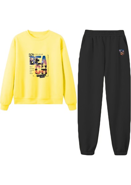 Eşofman Takımı Oversize Beach Baskılı Eşofman Takımı,sevgili,çift Kombini Sarı fırsatları