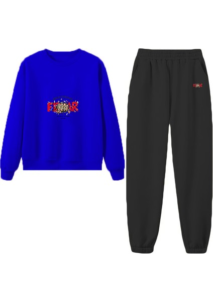 Eşofman Takımı Oversize Break Baskılı Eşofman Takımı Lacivert