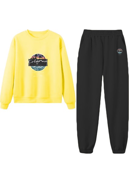 Eşofman Takımı Oversize California Baskılı Eşofman Takımı,sevgili,çift Kombini Sarı modelleri