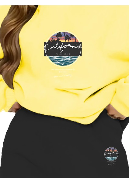 Eşofman Takımı Oversize California Baskılı Eşofman Takımı,sevgili,çift Kombini Sarı indirimleri