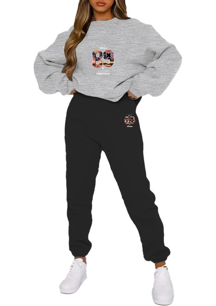 Eşofman Takımı Oversize Chill 89 Baskılı Eşofman Takımı,sevgili,çift Kombini Gri
