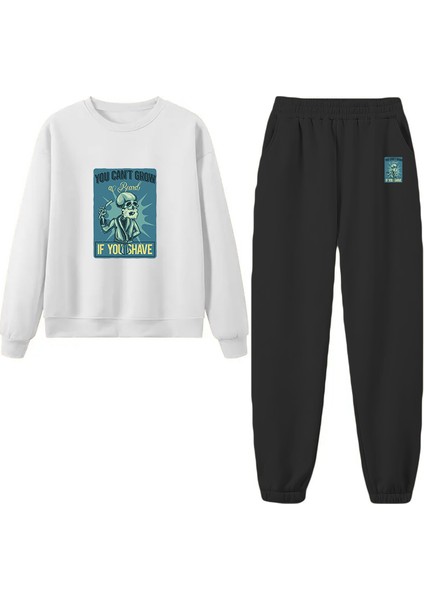 Eşofman Takımı Oversize Grow Baskılı Eşofman Takımı,sevgili,çift Kombini Beyaz