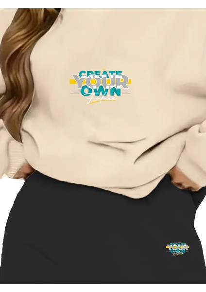 Eşofman Takımı Oversize Create Your Own Baskılı Eşofman Takımı,sevgili,çift Kombini Bej modelleri