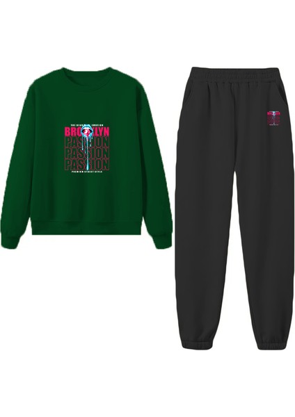 Eşofman Takımı Oversize Brooklyn Baskılı Eşofman Takımı,sevgili,çift Kombini Yeşil modelleri