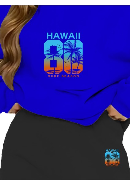 Eşofman Takımı Oversize Hawaii Baskılı Eşofman Takımı,sevgili,çift Kombini Lacivert fırsatları