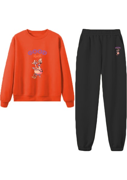 Eşofman Takımı Oversize Good Luck Baskılı Eşofman Takımı,sevgili,çift Kombini Turuncu fırsatları