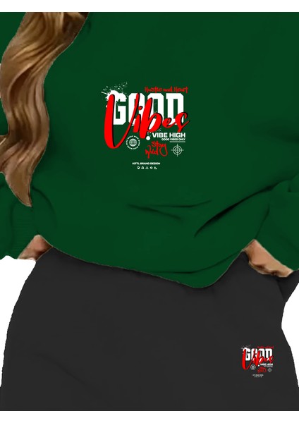 Eşofman Takımı Oversize Goodvibes Baskılı Eşofman Takımı,sevgili,çift Kombini Yeşil indirimleri