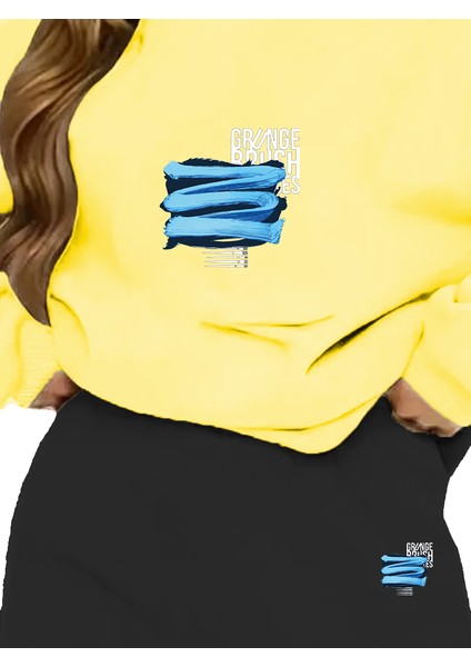 Eşofman Takımı Oversize Grunce Brush Baskılı Eşofman Takımı,sevgili,çift Kombini Sarı indirimleri