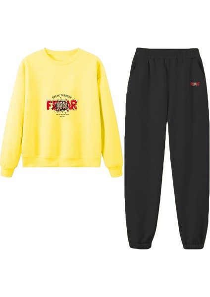 Eşofman Takımı Oversize Break Baskılı Eşofman Takımı Sarı fırsatları