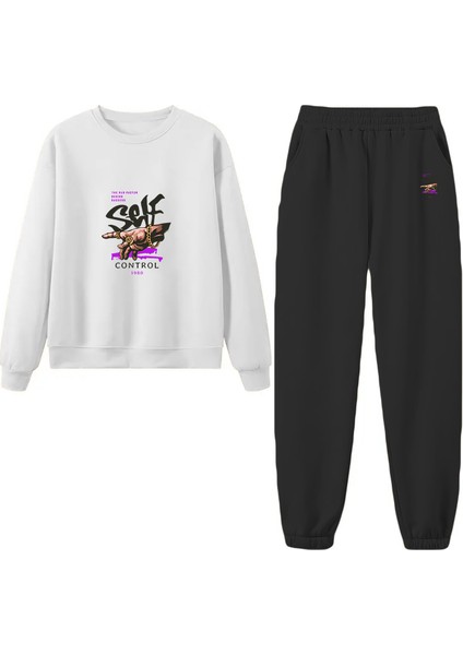 Eşofman Takımı Oversize Showme Baskılı Eşofman Takımı,sevgili,çift Kombini Beyaz