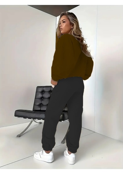 Eşofman Takımı Oversize Playhard Baskılı Eşofman Takımı,sevgili,çift Kombini Kahverengi