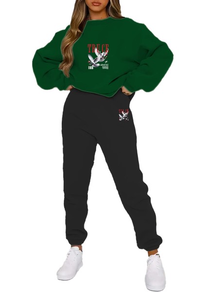 Eşofman Takımı Oversize Dovegraphic Baskılı Eşofman Takımı Yeşil